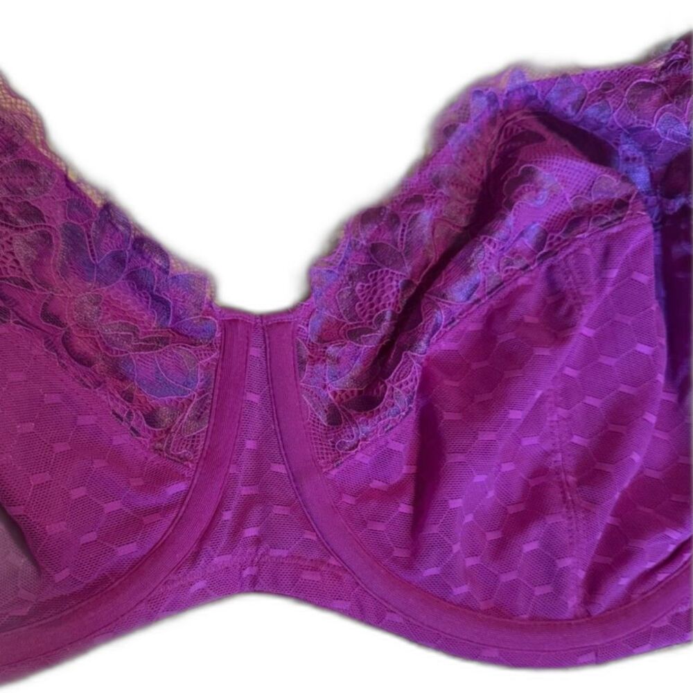 36I Lace Unlined Full Coverage Bra, Cacique, Lane Bryant Pink Purple